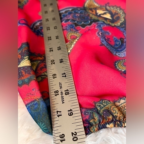 Sweet Pea Pink Paisley Fashion Top Off Shoulder Fitted Crop Waist Sheer Size XS - Picture 5 of 7